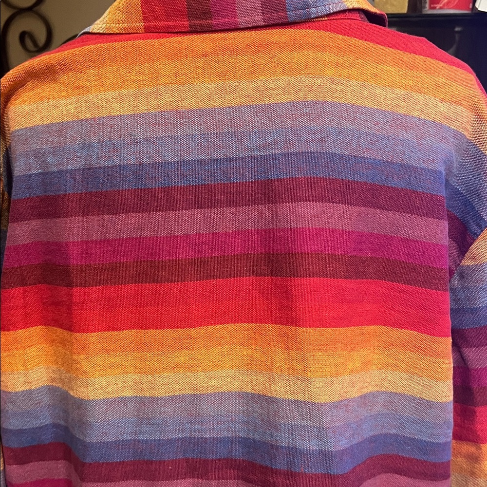 Coldwater Creek rainbow striped linen blend topper blazer with pockets XL - Picture 7 of 11